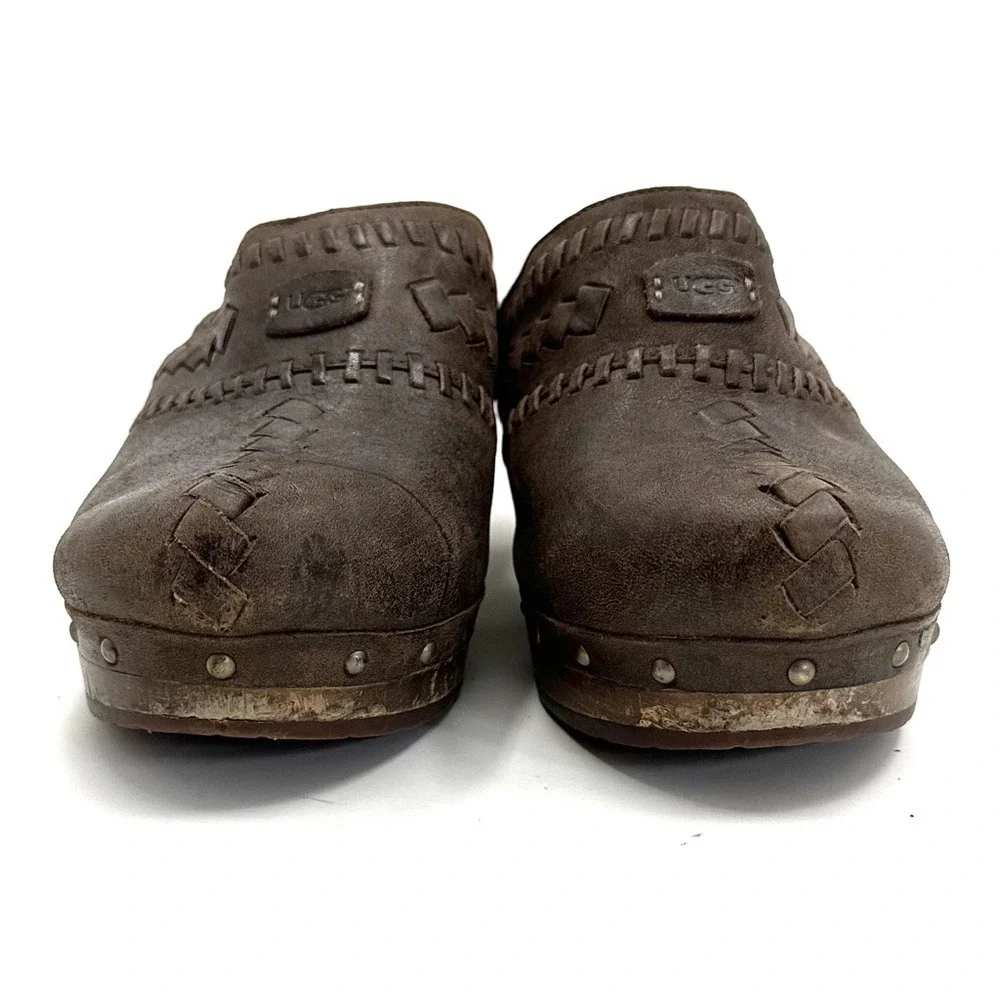 Ugg | Vivica Brown Woven Leather Wooden Clog Size US 8 - Picture 3 of 13